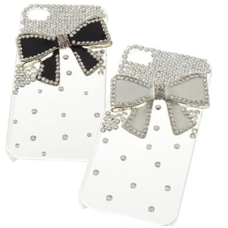 Transparent Metal Butterfly Bow Bling Back Case Cover For iPhone 4G 4S New