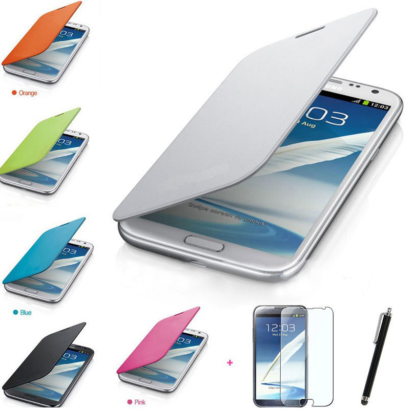PU Leather Flip Case Cover Stylus Screen Guard for Galaxy Note II 2 N7100