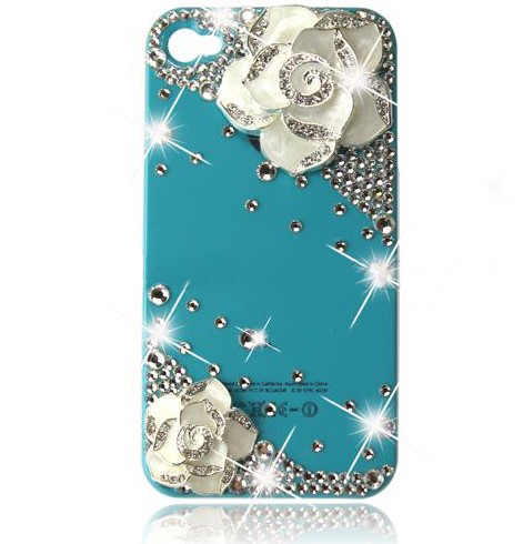 Cute Diamond Bling Metal Flower For iPhone 4 4G 4S Hard Back Protect Case Cover