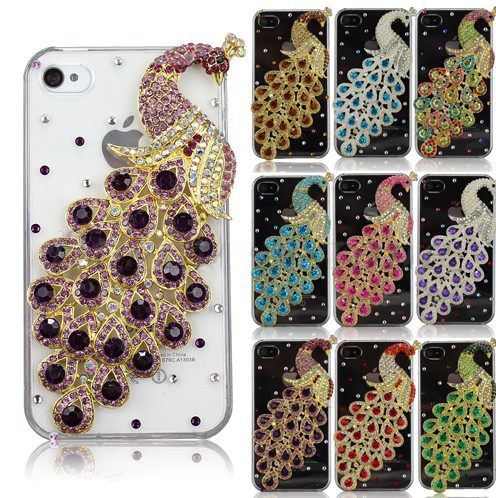 Fashion Crystal Peacock Handmade Diamond Bling Back Case Cover For iPhone 4G 4S